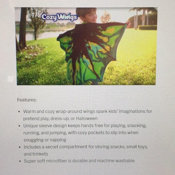 Cozy Wings Dragon Kids Wings Wearable Blanket Wrap New in Package - Picture 3 of 11